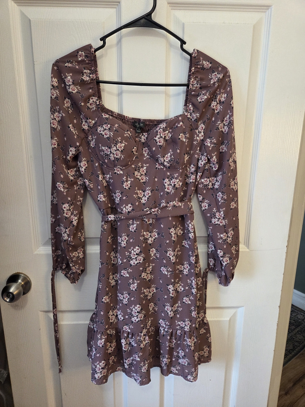 Lily Rose Mauve Floral Square-Neck Long Sleeve Dress